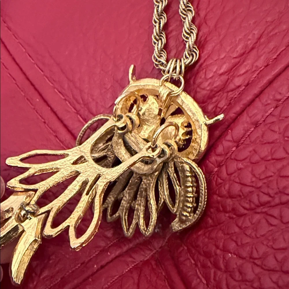 Vtg Goldtone With goldtone Rhinestones movement Owl Pendant Necklace - Picture 9 of 9